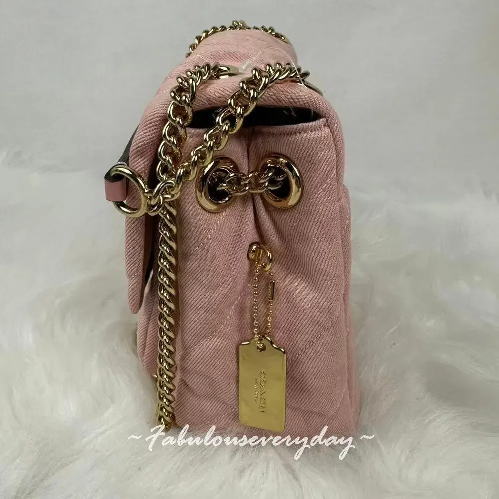 Coach Elodie Crossbody Bag In Loved Denim With Quilting CER78 Gold/Light Pink